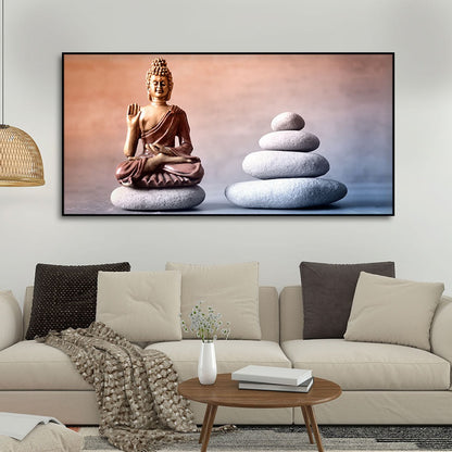 Meditating Buddha is Sitting with Balance Stones Religious Canvas Wall Painting