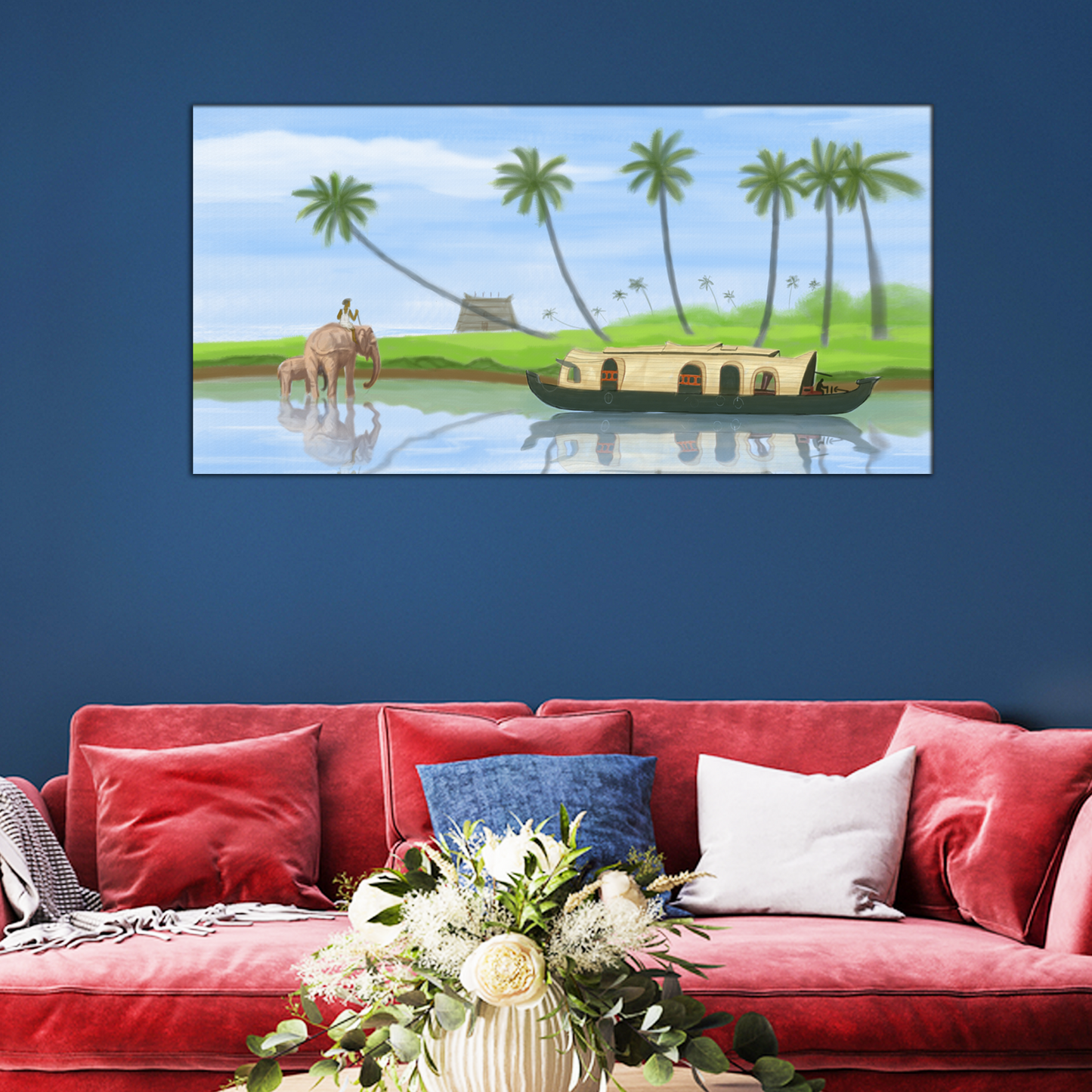 Elephant & Boathouse Canvas Print Wall Painting