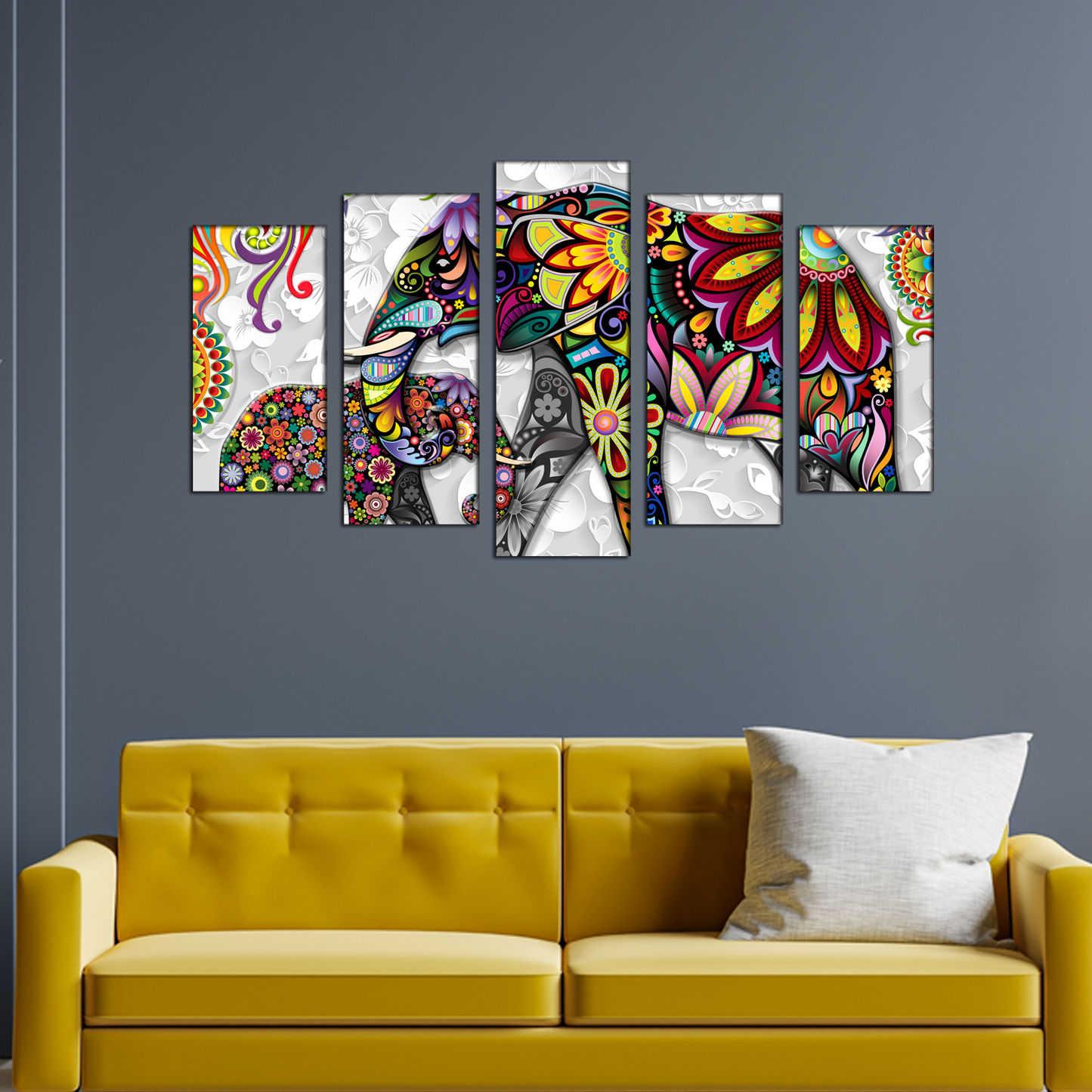Colorful Elephant Flower Abstract MDF Panel Painting