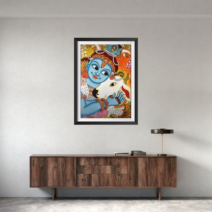 Krishna ji with cow Kalamkari Wall Frame