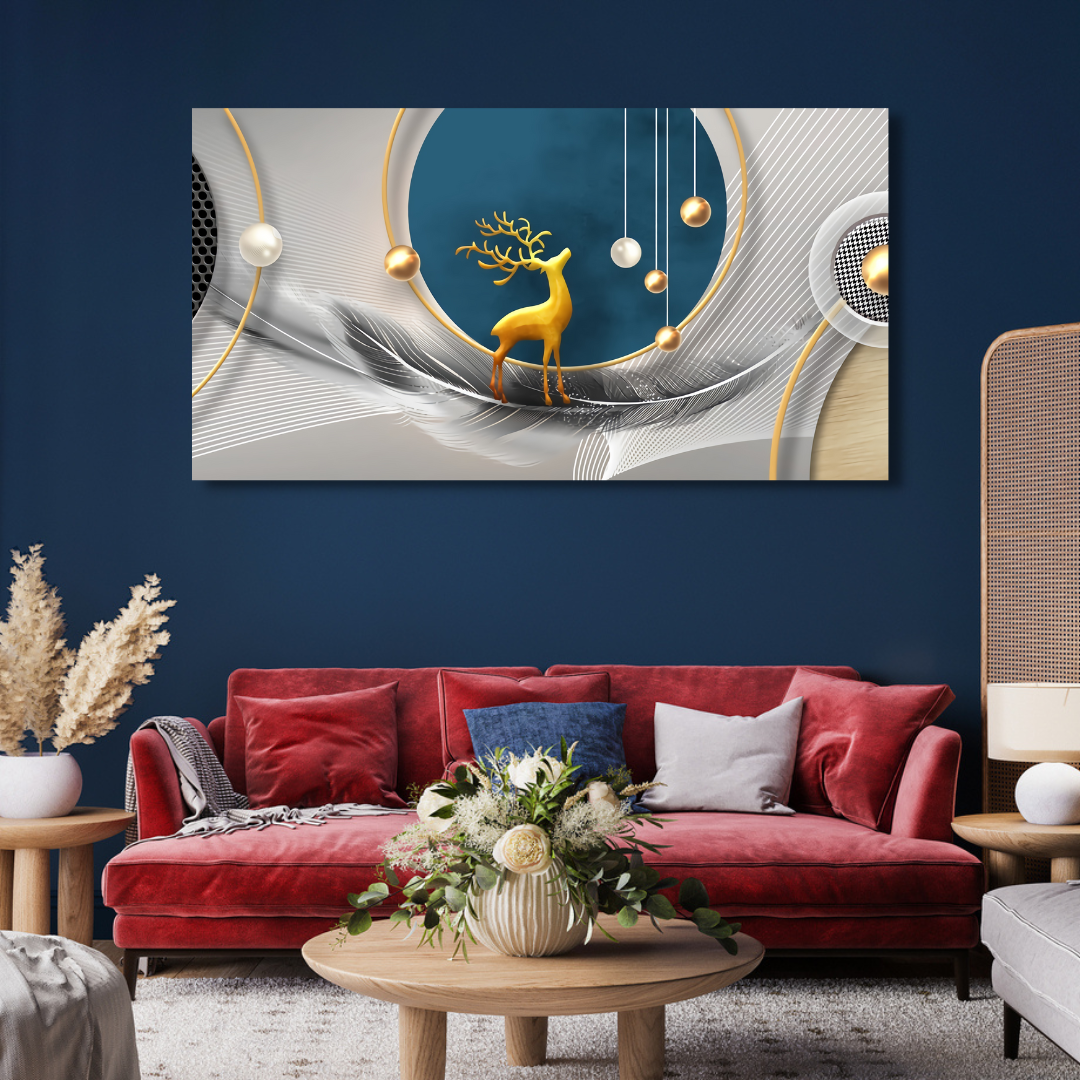 Geomatric Contracted Image With Deer Canvas Print Wall Painting