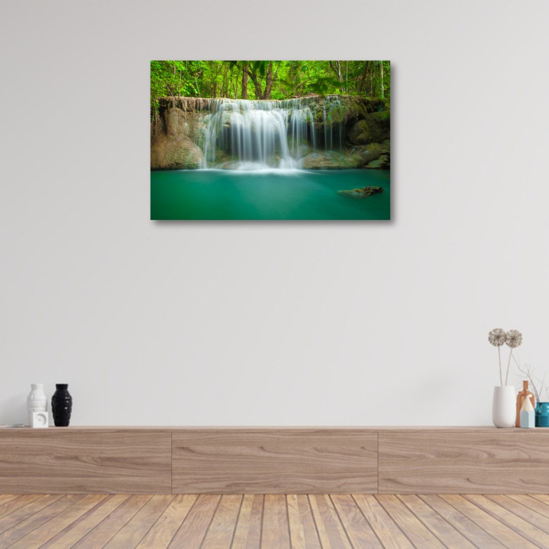 A Beautiful Waterfall in Forest Canvas Wall Painting