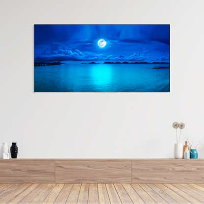 Sea & Full Moon With Abstract Canvas Print Wall Painting