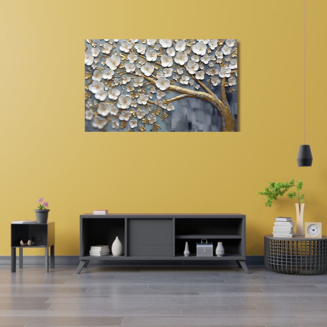 3D Floral Grey Tree Canvas Wall Painting