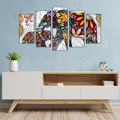 Colorful Elephant Flower Abstract MDF Panel Painting