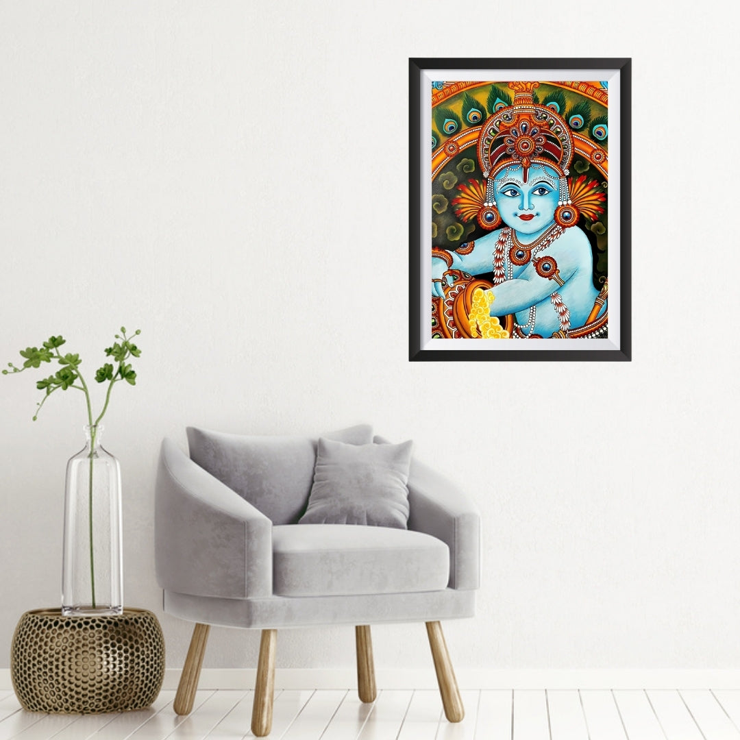 Charming Ball Krishna Kalamkari Wall Frame