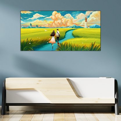 Lovers are Running in a Wheat Field Canvas Print Wall Painting