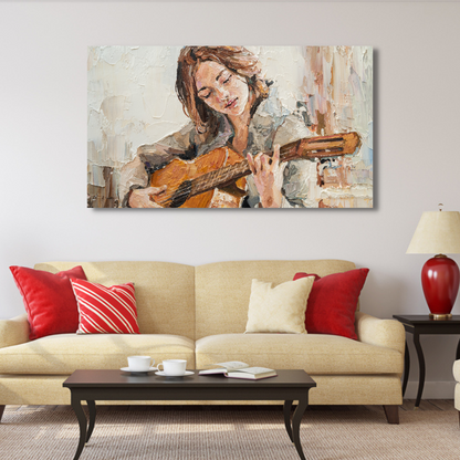 Girl Playing Guitar Abstract Canvas Print Wall Painting