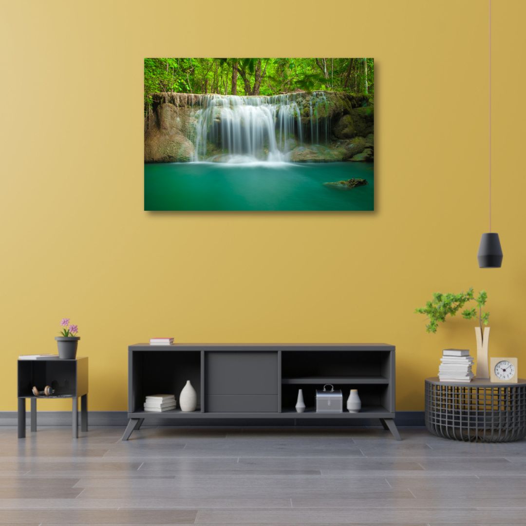 A Beautiful Waterfall in Forest Canvas Wall Painting