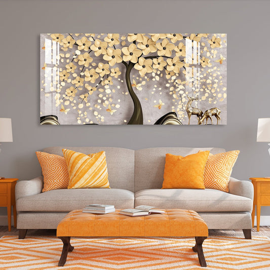 beautiful acrylic art of tree and golden flower