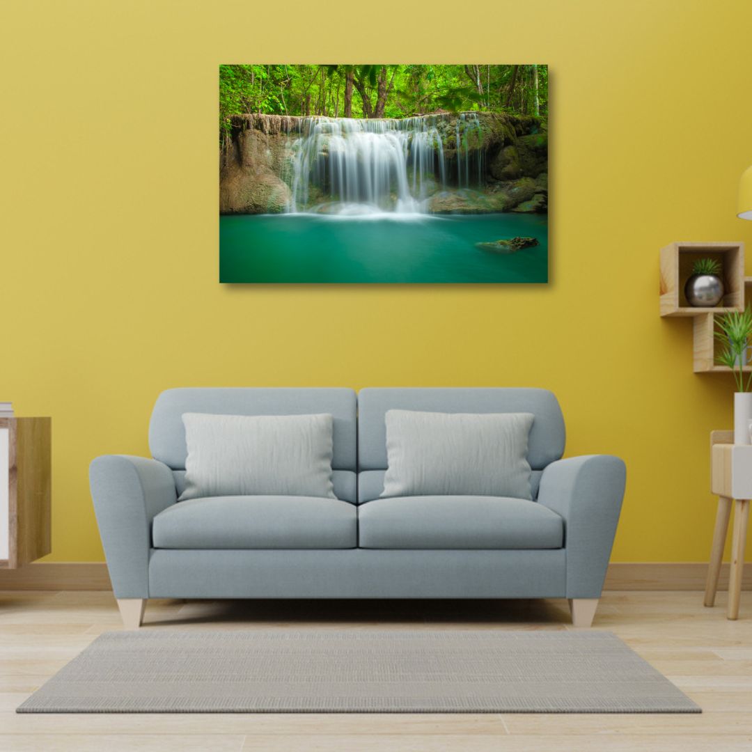 A Beautiful Waterfall in Forest Canvas Wall Painting