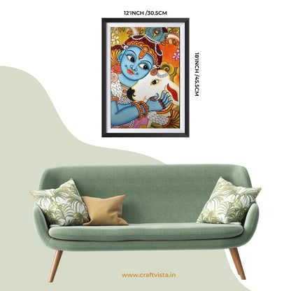 Krishna ji with cow Kalamkari Wall Frame