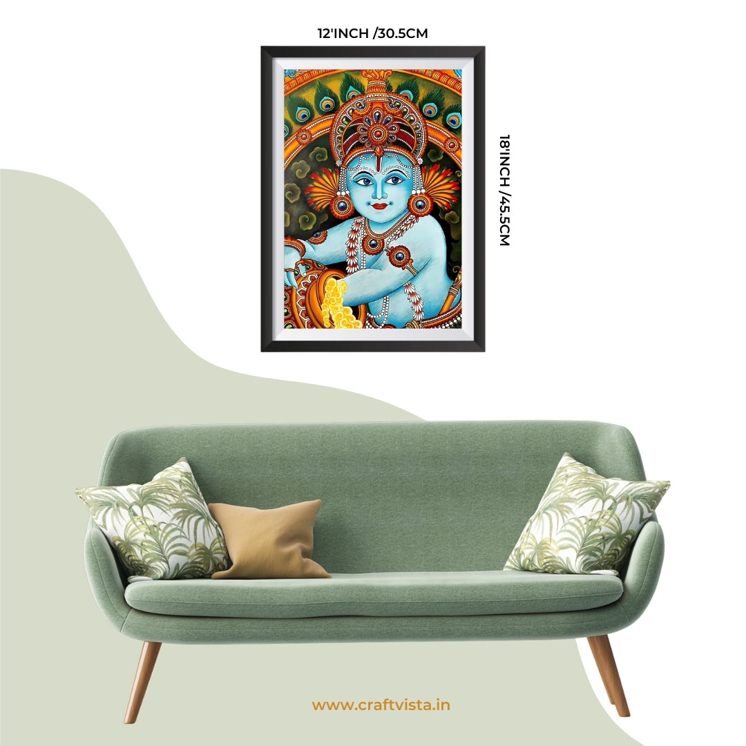 Charming Ball Krishna Kalamkari Wall Frame