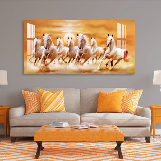 attractive acrylic wall art of seven running horse