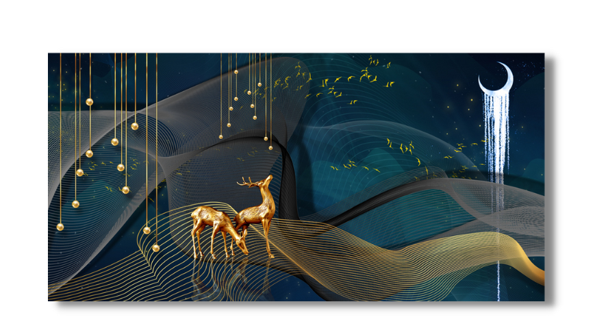 Golden Deer In Night Canvas Wall Painting