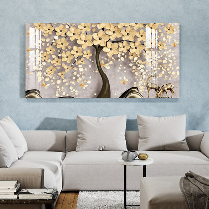 Beautiful Tree With Golden Flower Acrylic Wall Art