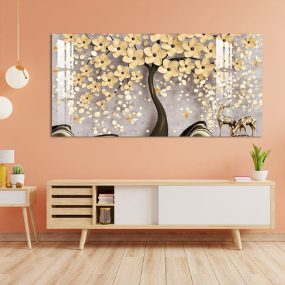 Beautiful Tree With Golden Flower Acrylic Wall Art