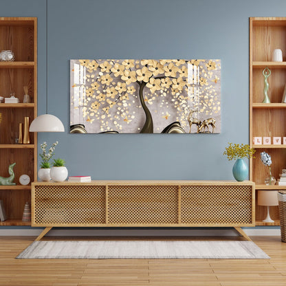 Beautiful Tree With Golden Flower Acrylic Wall Art