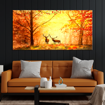 Couple Dear With Forest Abstract Art Canvas Wall Painting