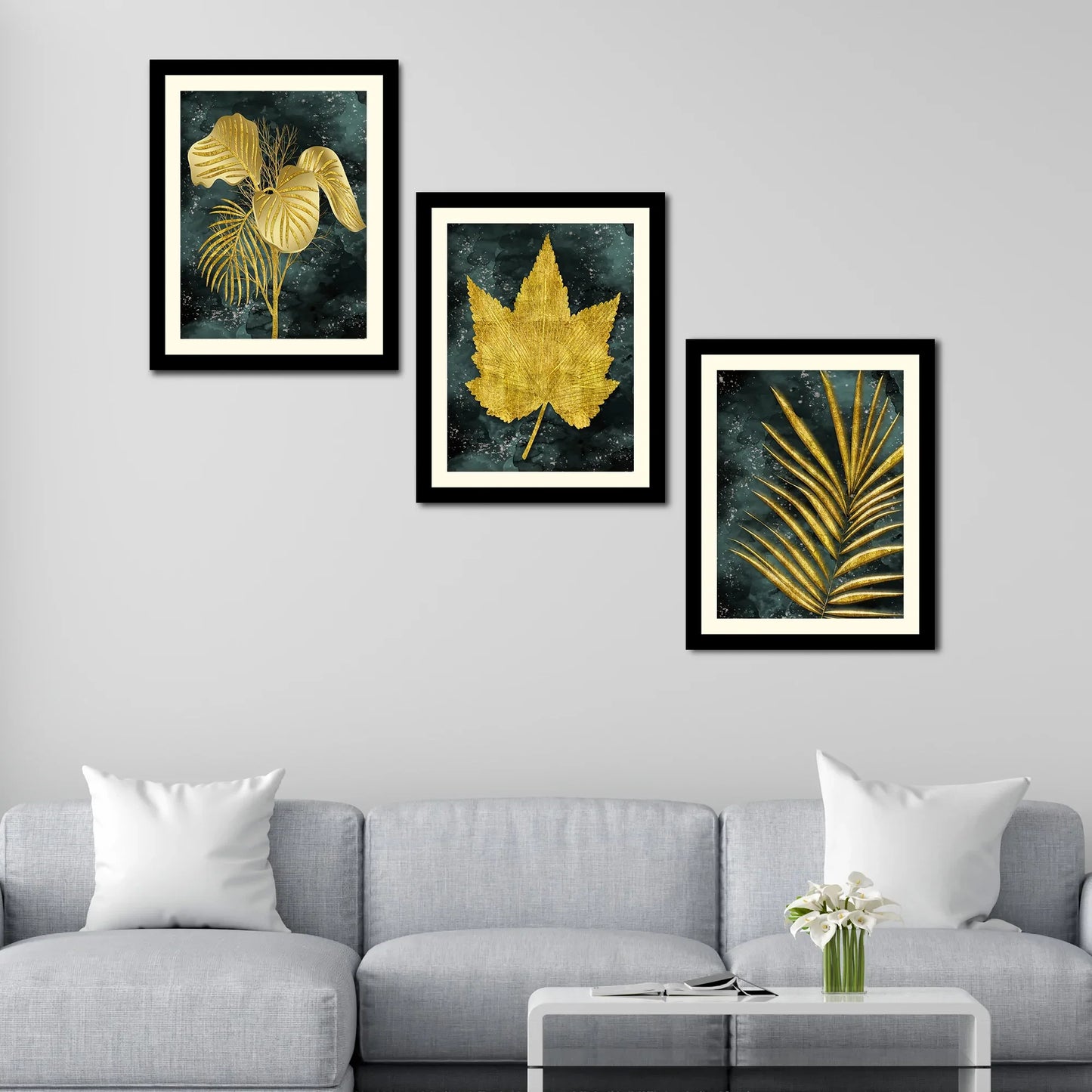 Golden Leaves Wall Frames Set of Three