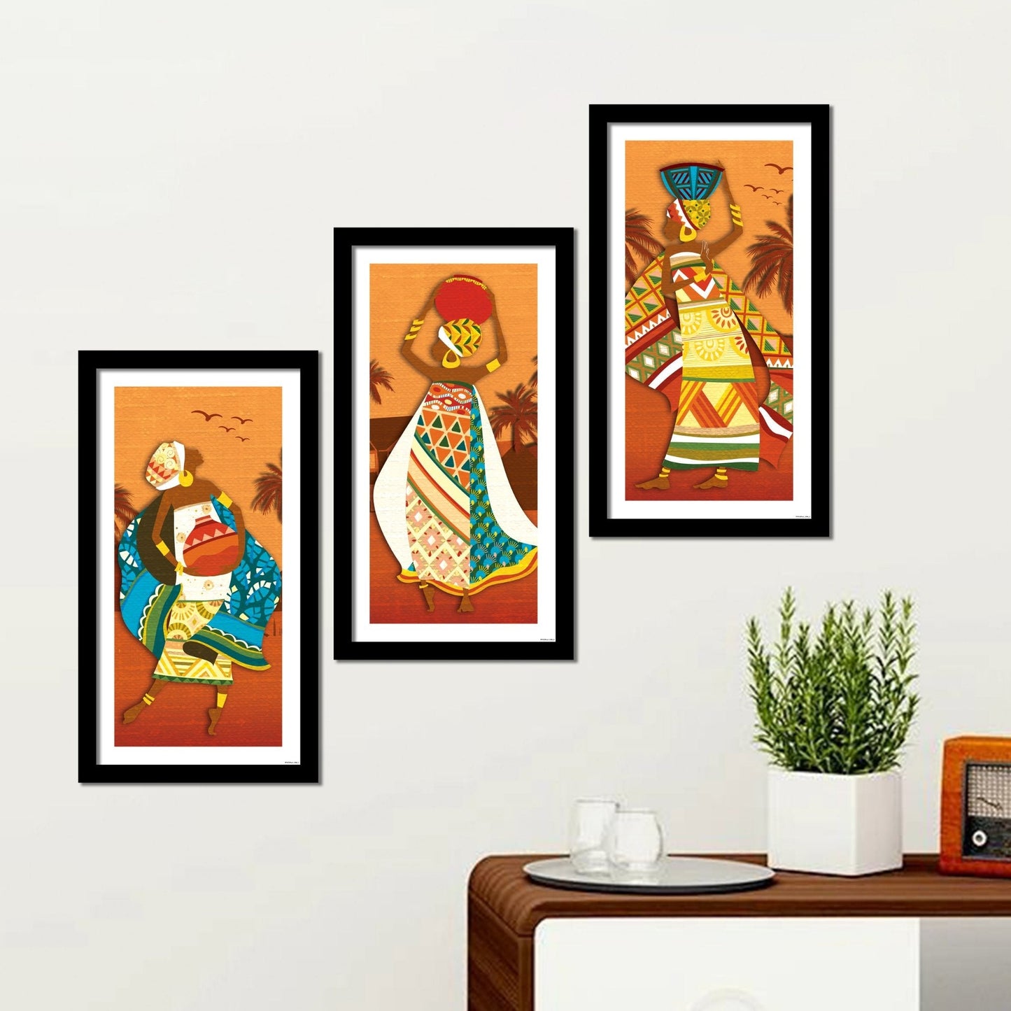 African Women Dancing  Premium Wall Frame Painting set of 3