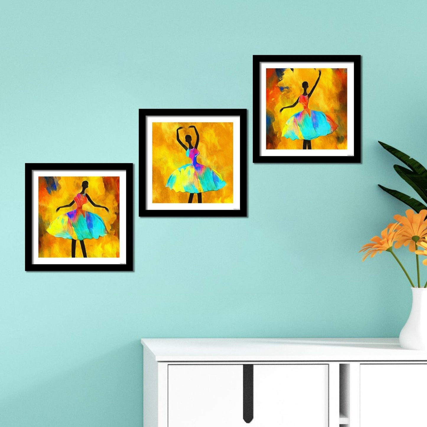 3 Pieces Quality Wall Frame of African Girl Ballerina Dancing