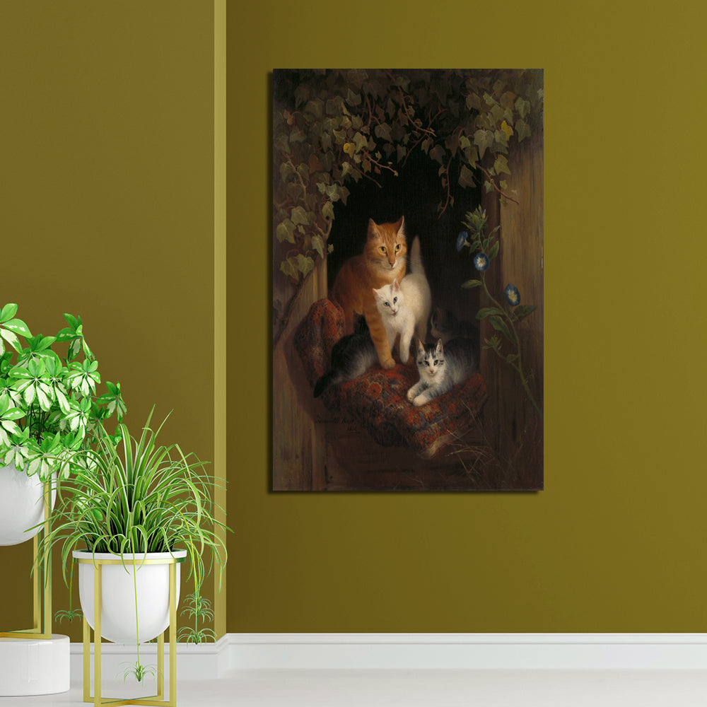 Cat With Kittens Canvas Wall Painting