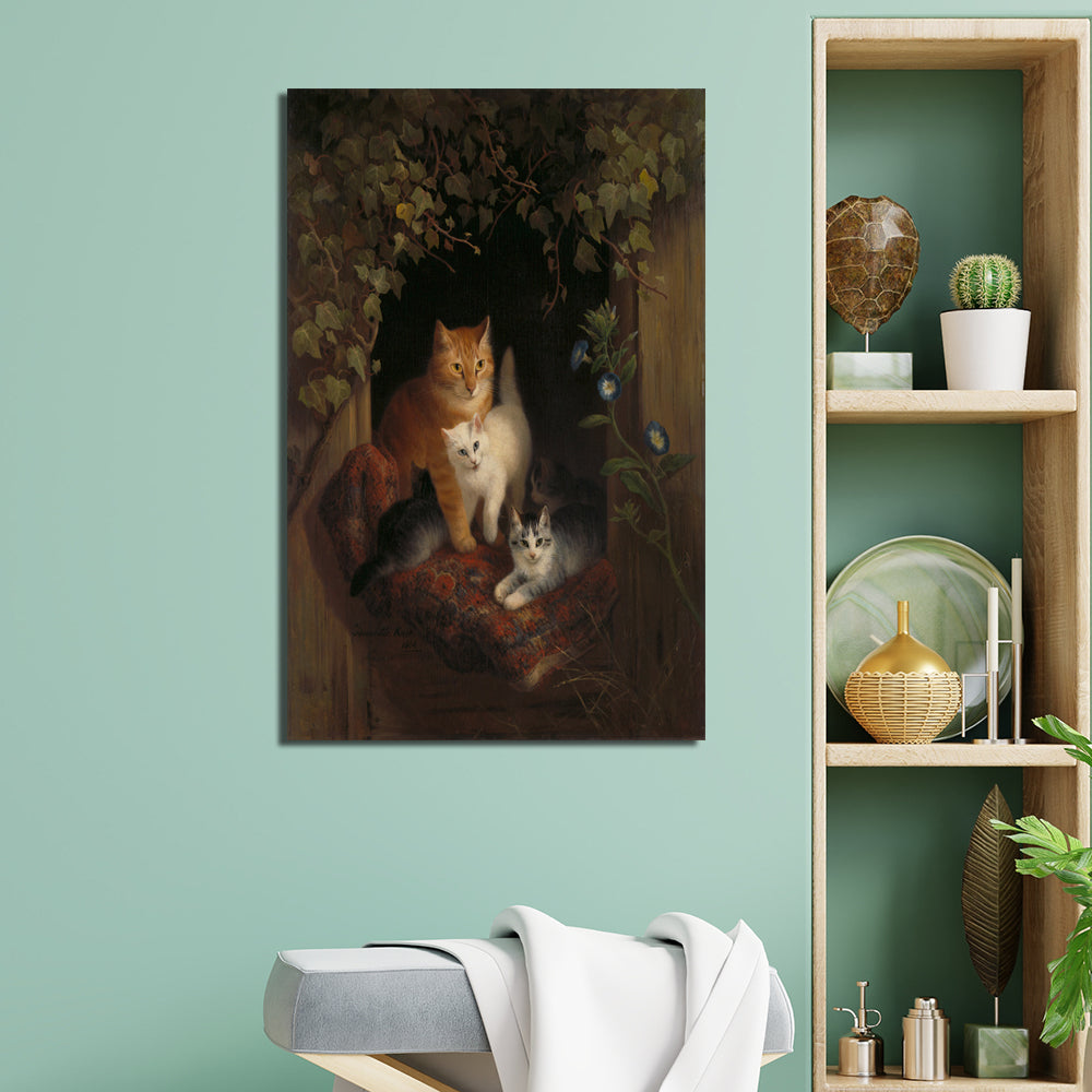 Cat With Kittens Canvas Wall Painting