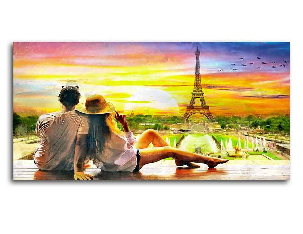 Couple Watching Sunset Paris Canvas Print Wall Painting