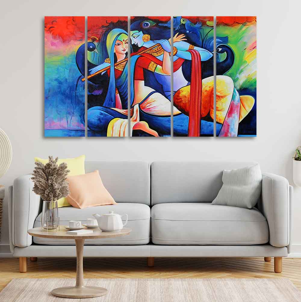 Lord Radha Krishan Playing Flute Religious MDF wall panel painting