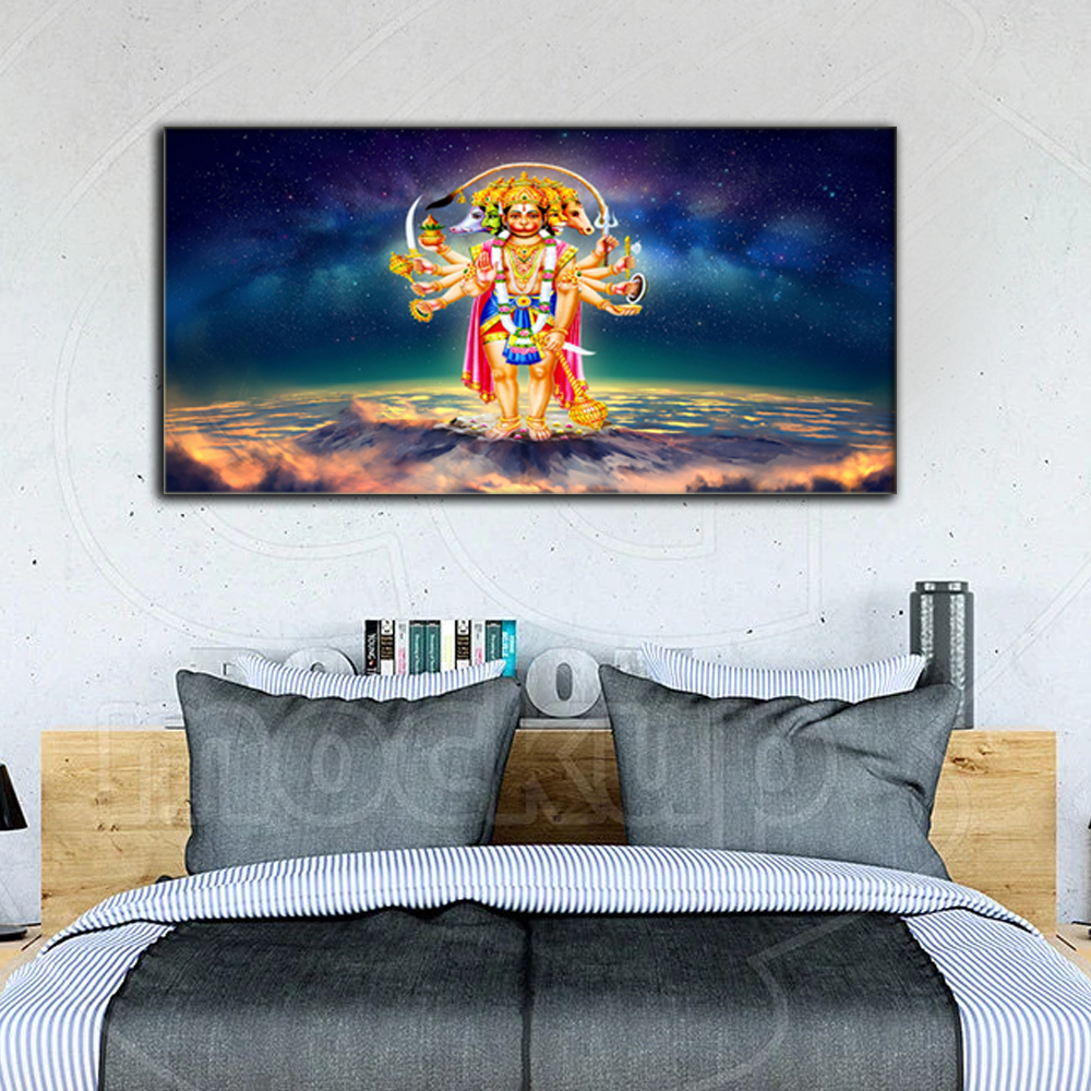 Panch Mukhi Lord Hanuman Scenery Religious Canvas Wall Painting