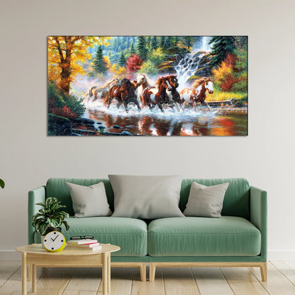 Seven Horses Running Abstract Wall Painting Canvas Painting