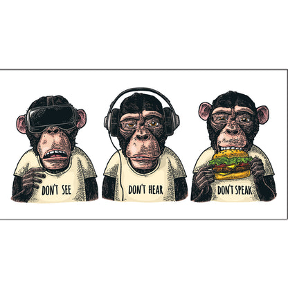 Three wise Monkeys in Headphones Canvas Print Wall Painting