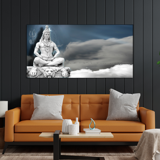 home decor wall painting of meditating Shiva in white theme 