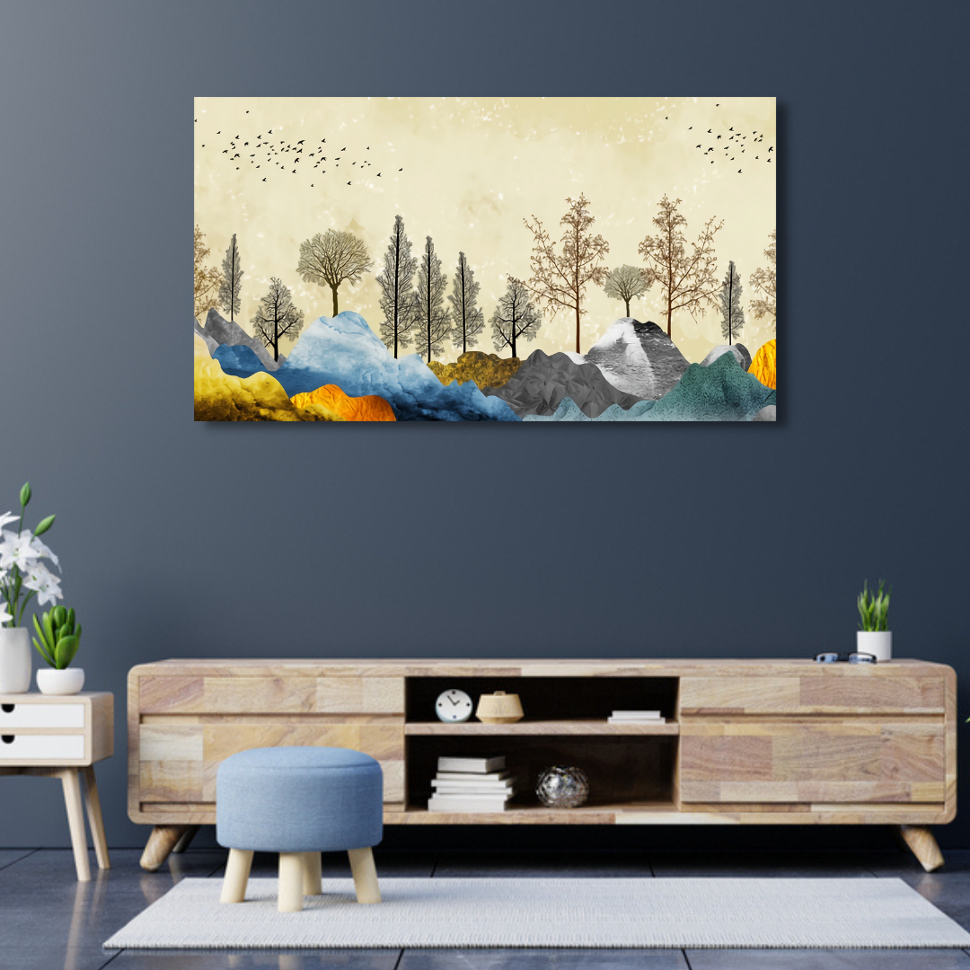Brown Tree With Golden Flower Canvas Print Wall Painting