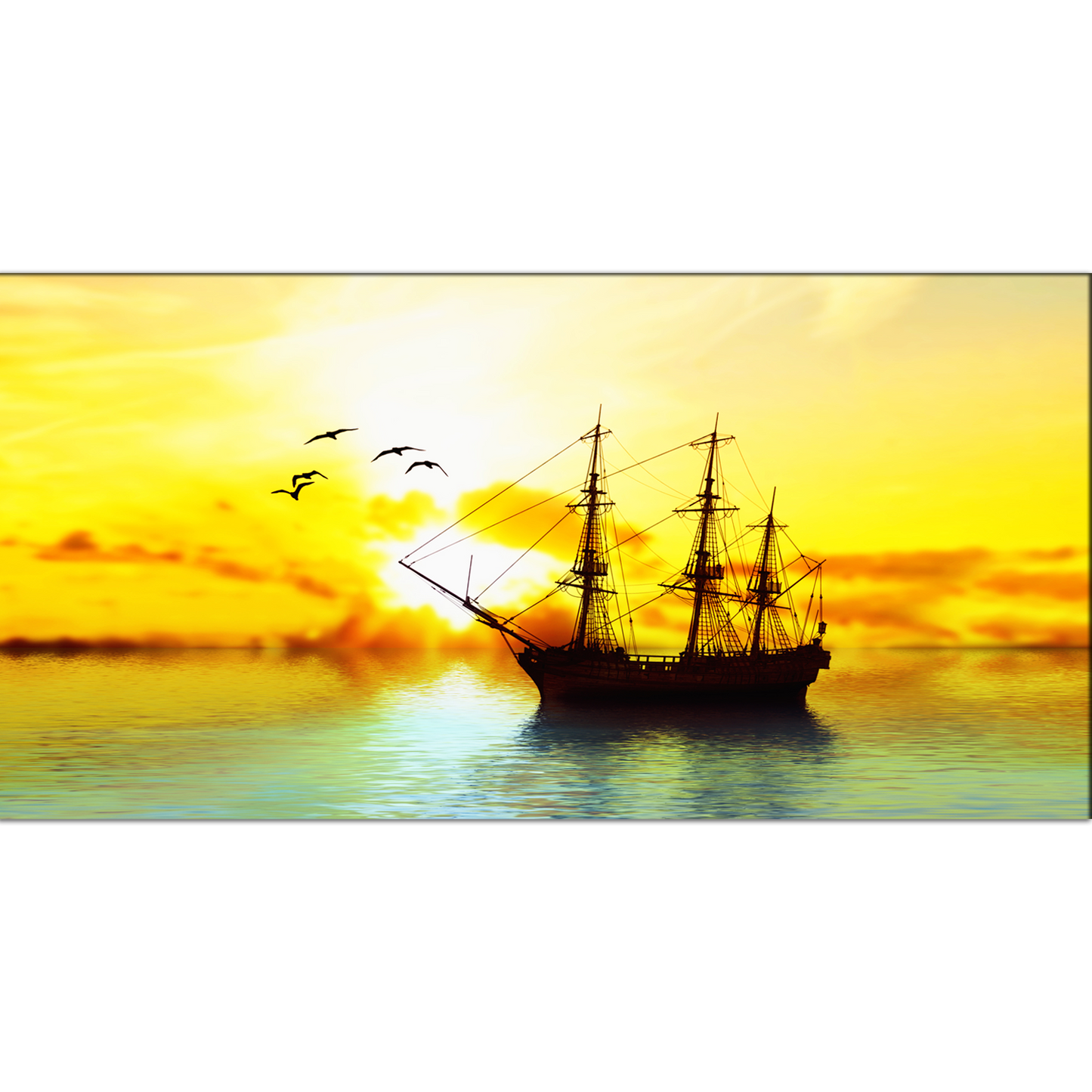 Sunset With Ship Canvas Print Wall Painting
