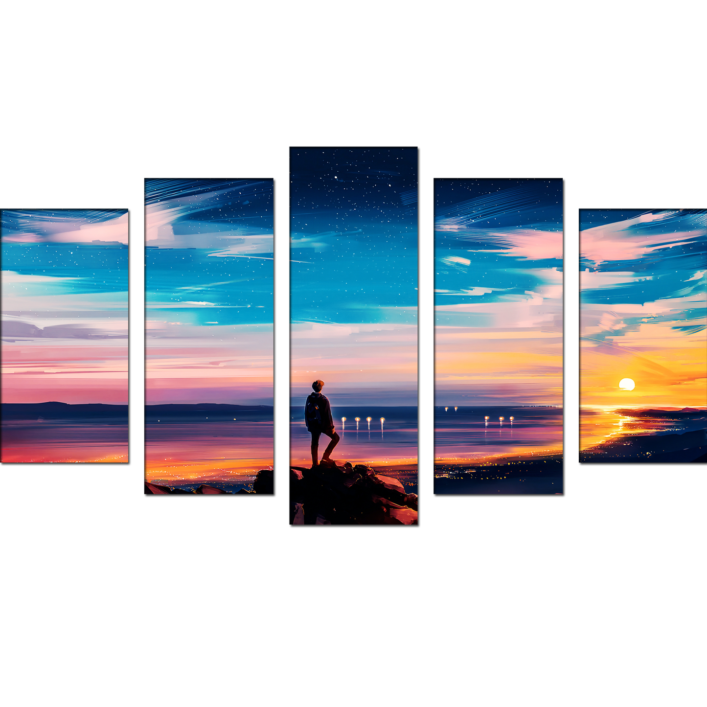 Man Watching Evening Sun MDF Wall Panel Painting