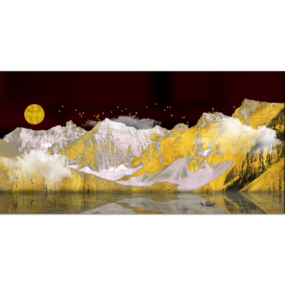 Panoramic Mountain With Gold Canvas Print Wall Painting