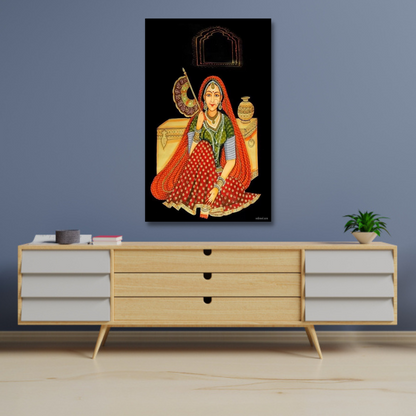 lady sitting with box canvas for home decor