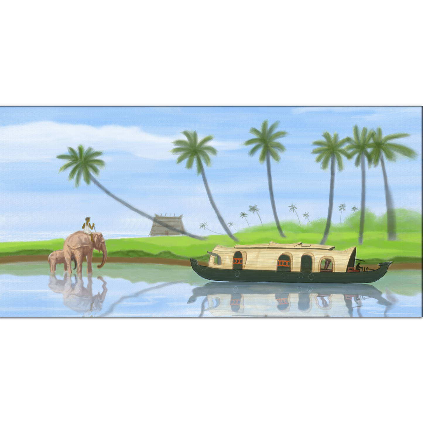 Elephant & Boathouse Canvas Print Wall Painting