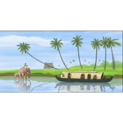 Elephant & Boathouse Canvas Print Wall Painting