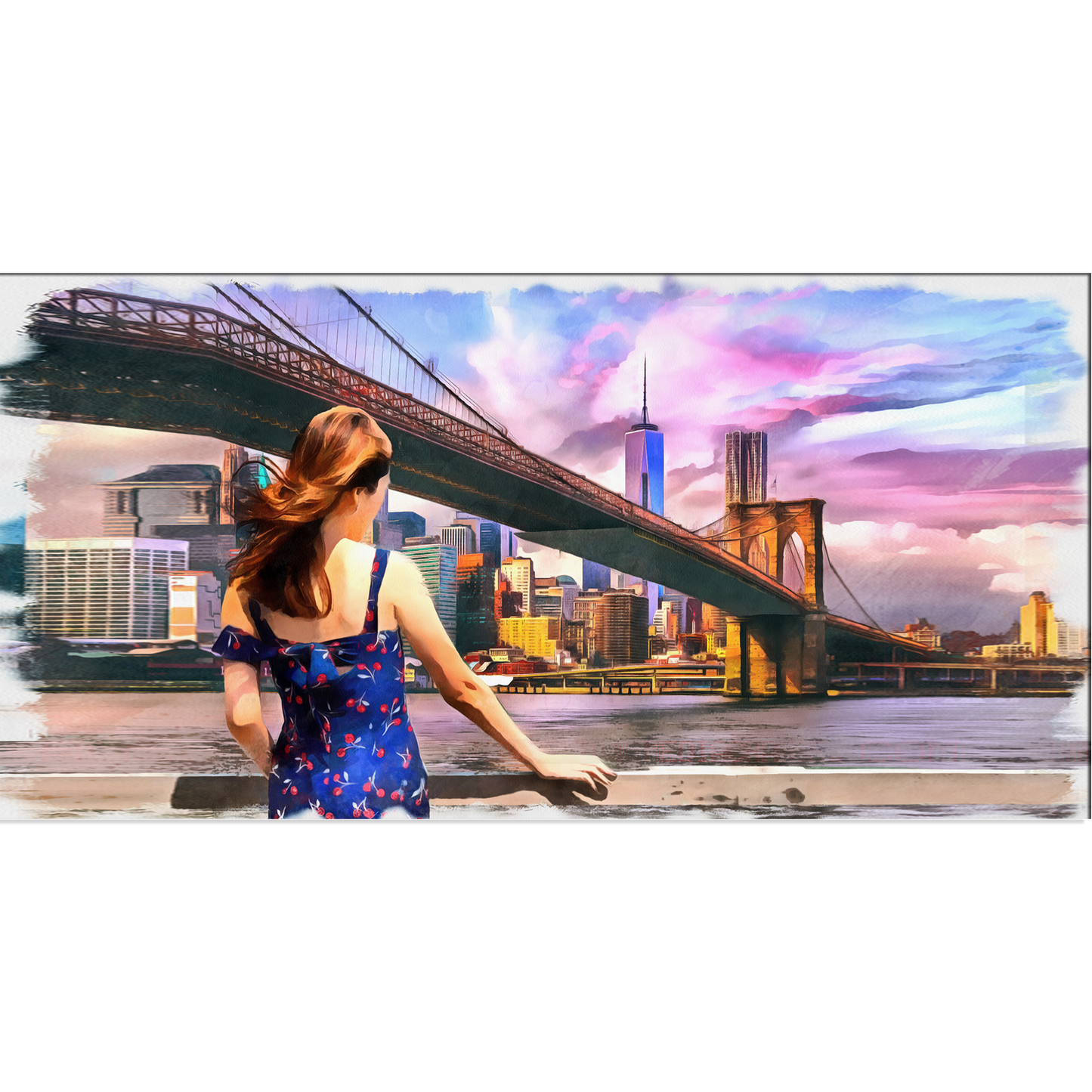 Girl Standing Looking Bridge Canvas Print Wall Painting