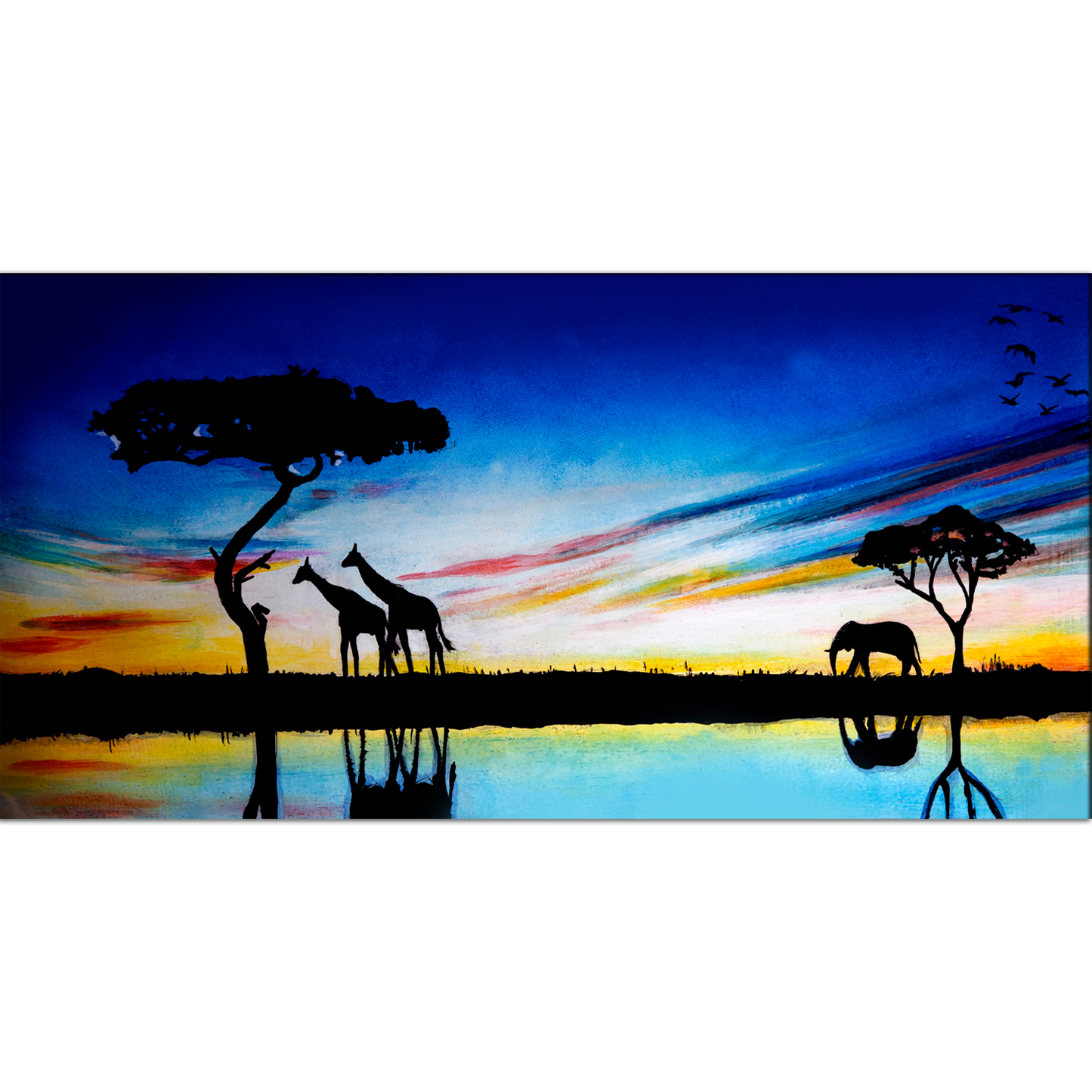 Elephants and Giraffes Animal Canvas Print Wall Painting
