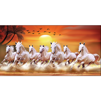 Beautiful White Seven Horses Running Canvas Wall Painting