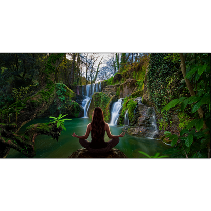 Yoga Woman in front of Waterfall Canvas Print Wall Painting