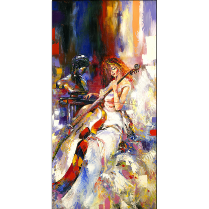 The Girl Plays a Violoncello Abstract Canvas Print Wall Painting