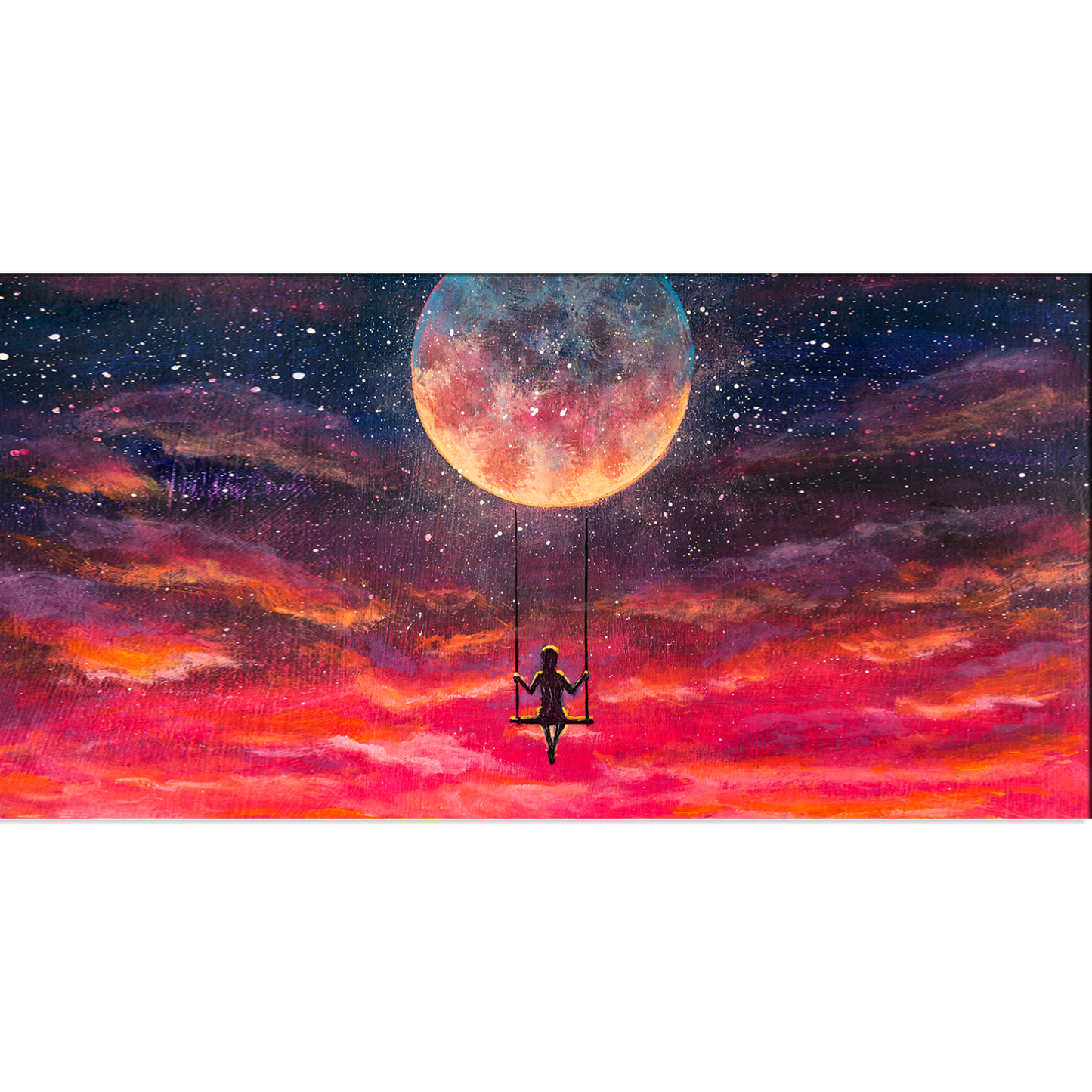 Beautiful Moon and Girl Painting Canvas Print Wall Painting