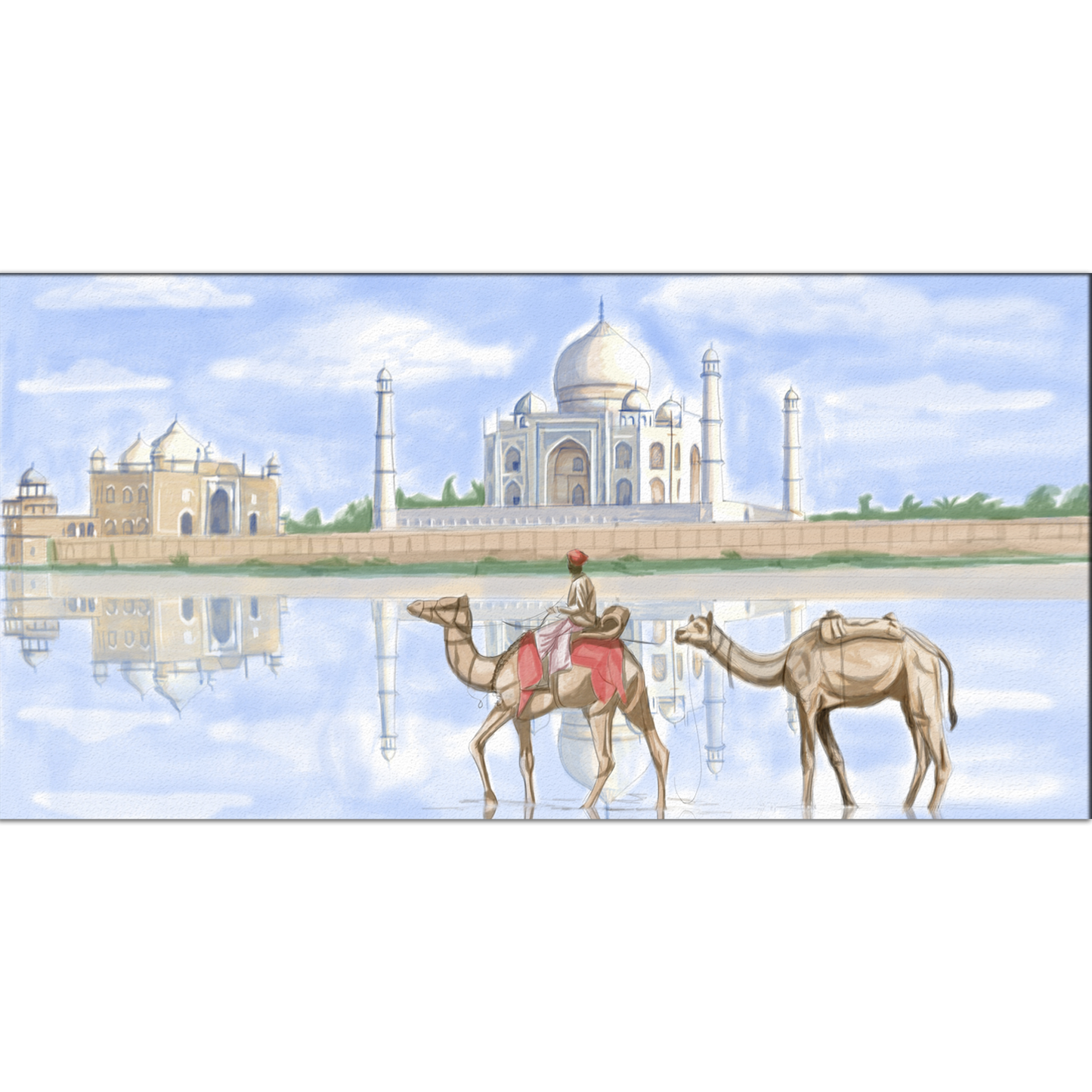 Taj Mahal With Camel Monuments Canvas Print Wall Painting