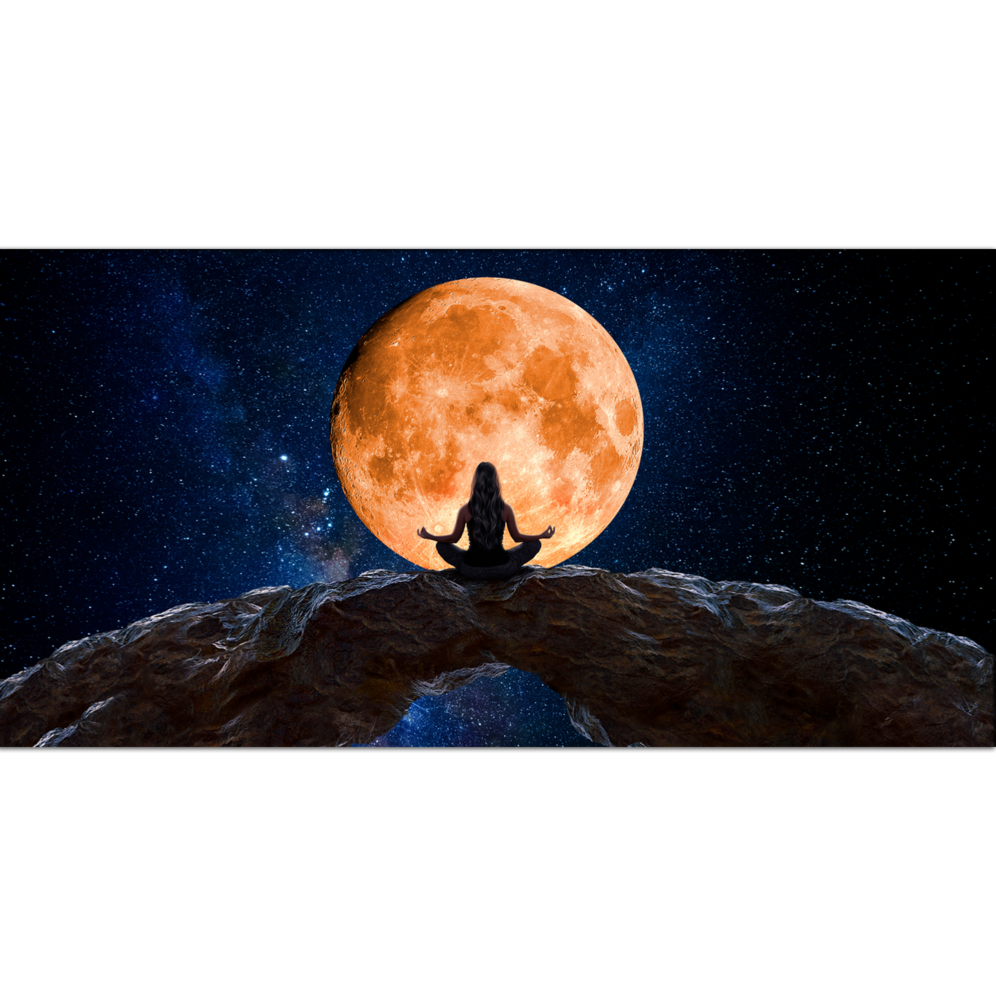 Woman Meditating and Observing the Moon Canvas Print Wall Painting