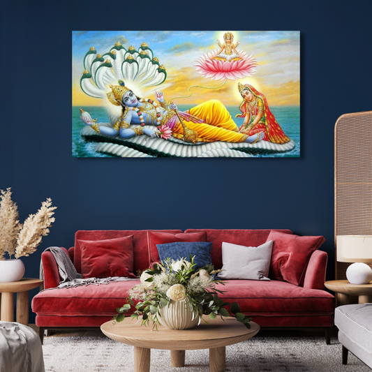 Lord Vishnu in vekunth canvas print wall painting